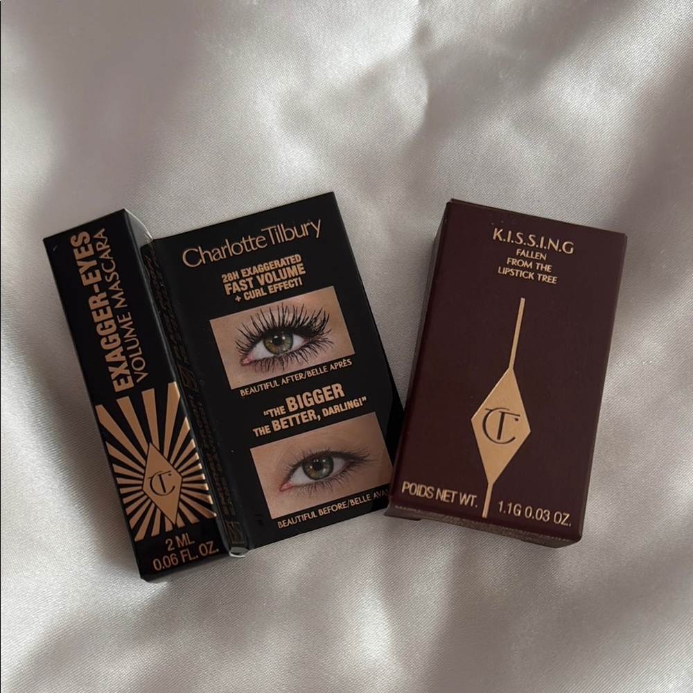 Charlotte Tilbury Exagger Eyes Volume Mascara and KISSING Icon Lipstick Minis